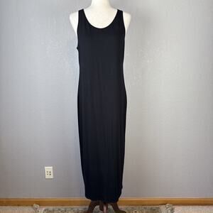 Eileen Fisher System Viscose Jersey Maxi Tank Dress Size M Black Minimalist